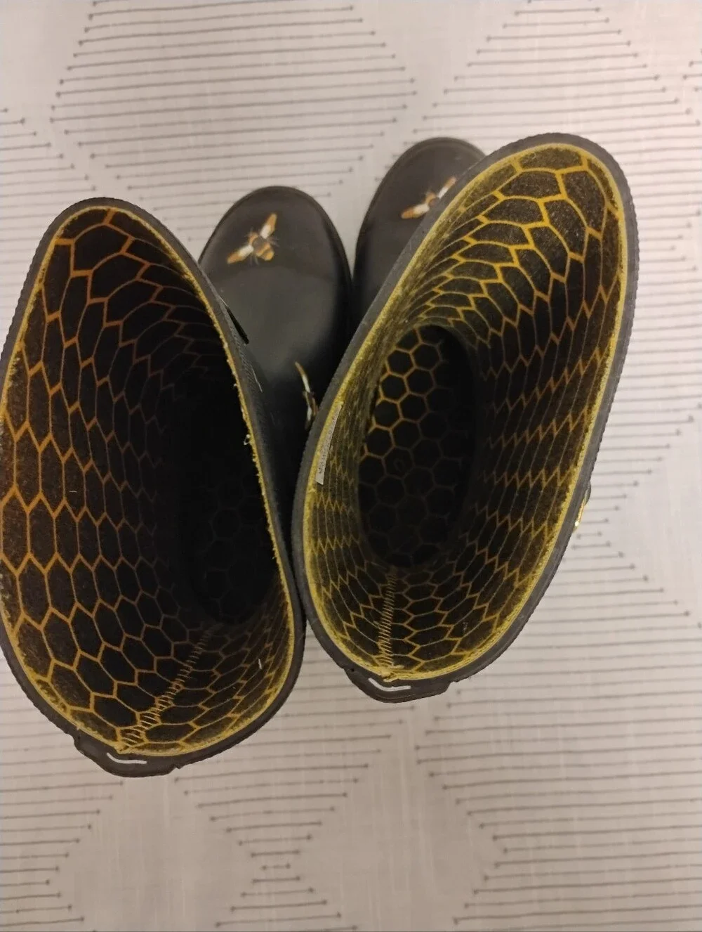 Joules Molly Welly Rain Boots Black Bees Mid Height Rubber Gold Women's Size 6